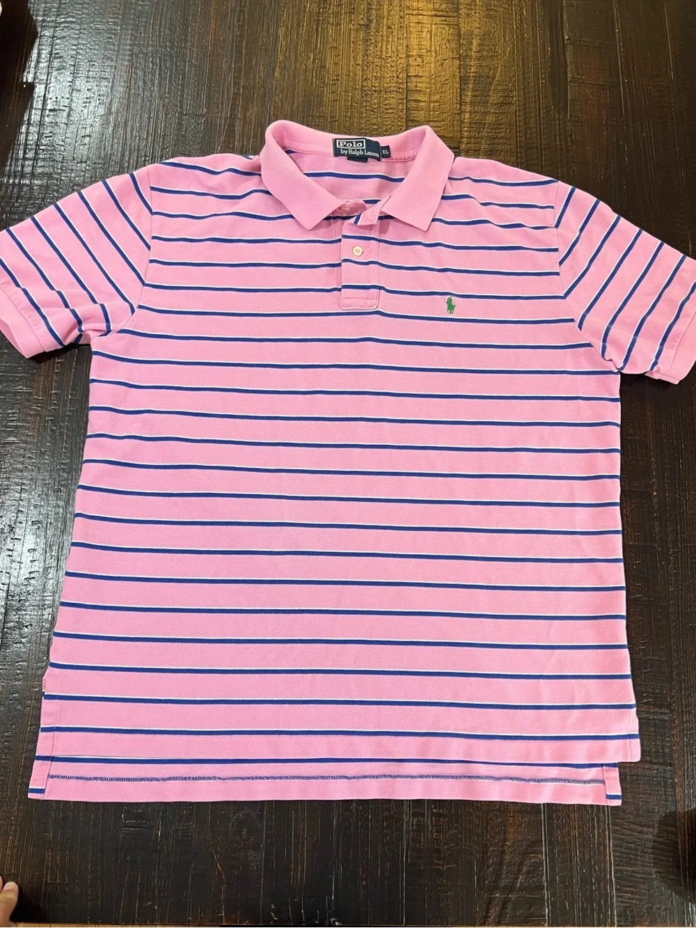 Vintage Polo Ralph Lauren Polo Shirt Mens XL Pink Stripe Cotton Pique Preppy